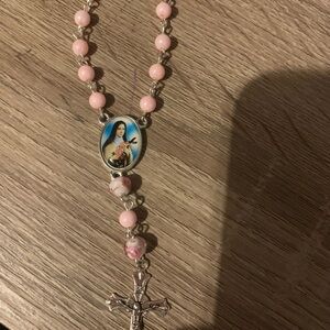 Pink Beaded car rosary of st Theresa